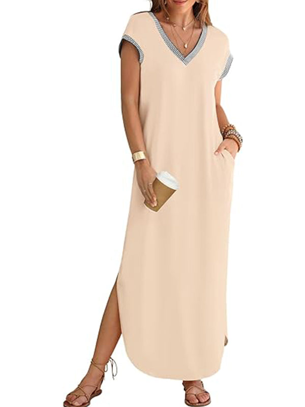 Women's V Neck Split Loose Dress