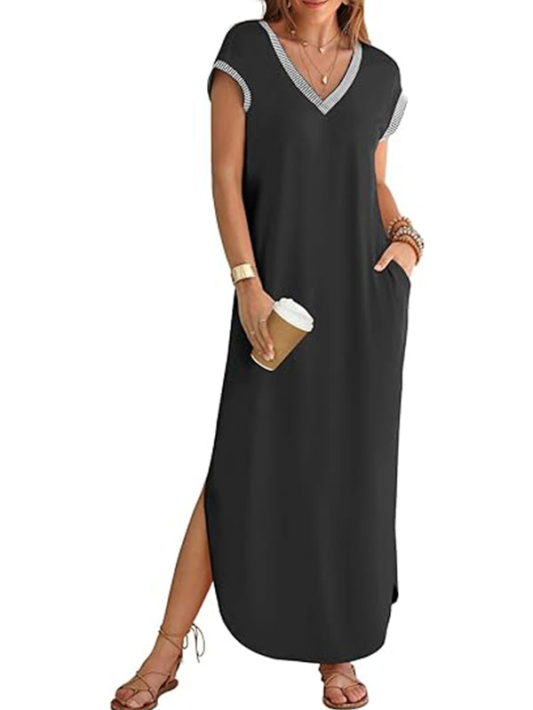 Women's V Neck Split Loose Dress