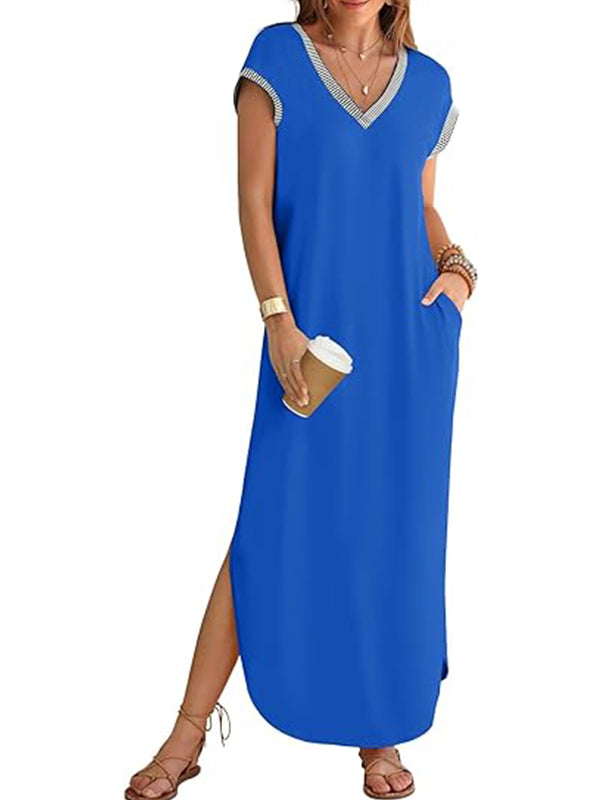 Women's V Neck Split Loose Dress