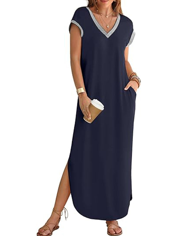 Women's V Neck Split Loose Dress