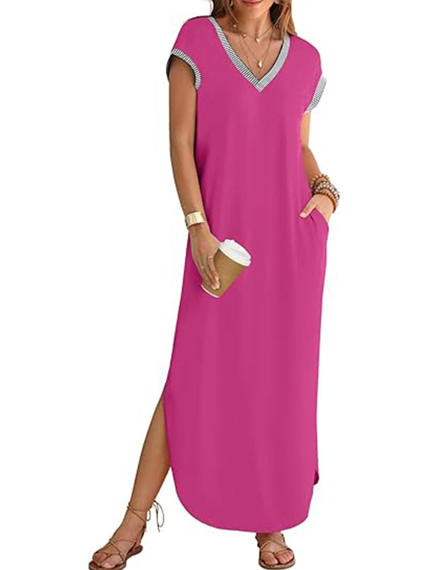 Women's V Neck Split Loose Dress