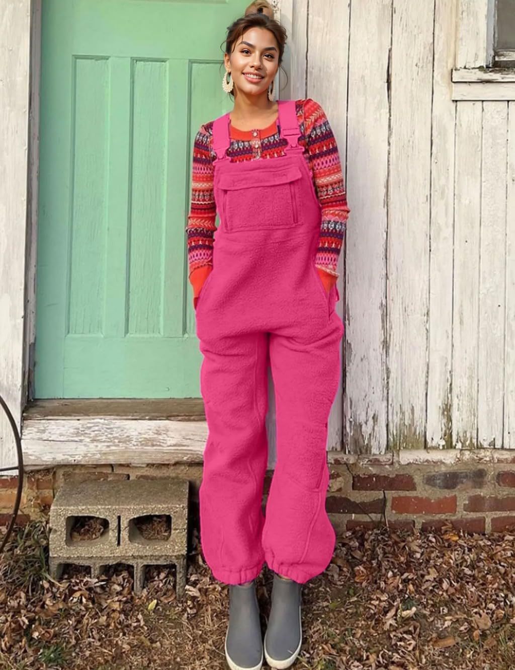 Fleece Warm Overalls Loose Casual Jumpsuits