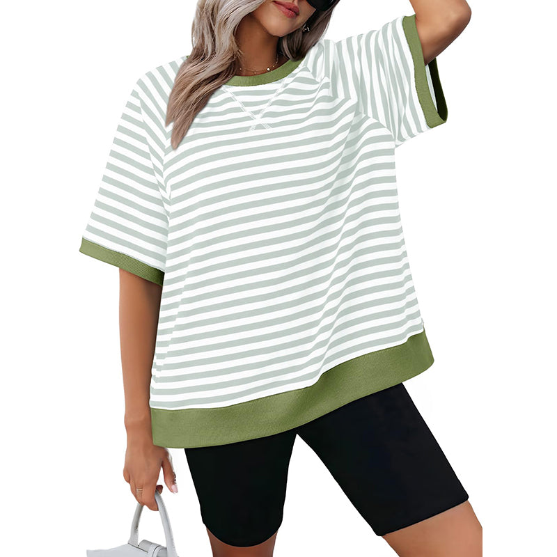 Women's Oversized T-Shirt Striped Color Block Summer Tops