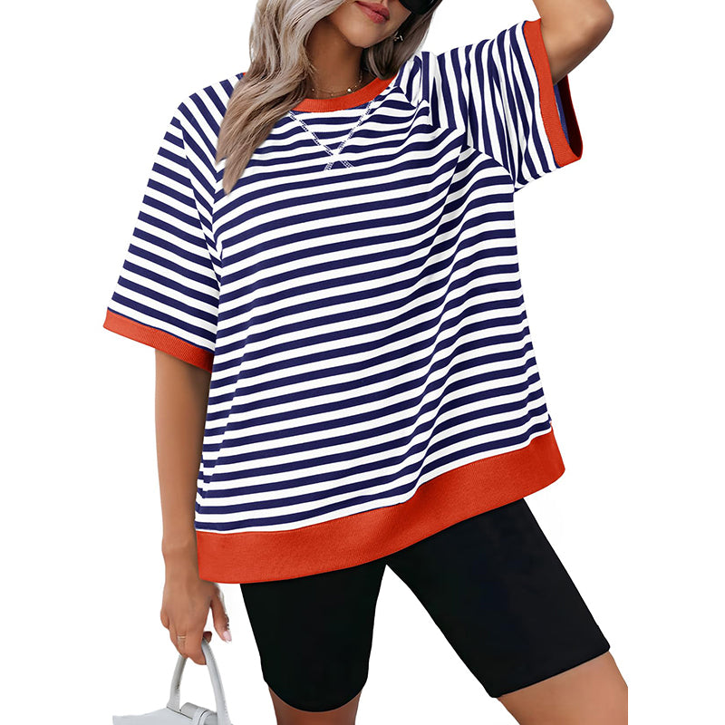 Women's Oversized T-Shirt Striped Color Block Summer Tops