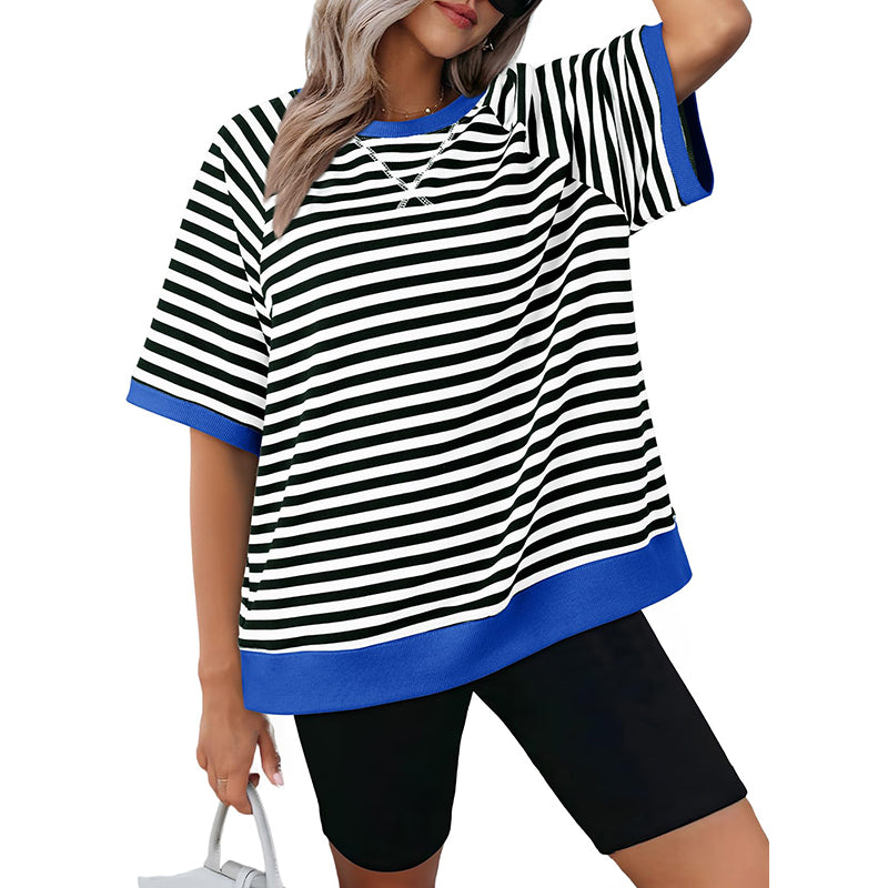 Women's Oversized T-Shirt Striped Color Block Summer Tops