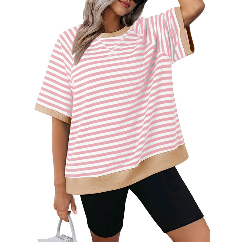 Women's Oversized T-Shirt Striped Color Block Summer Tops