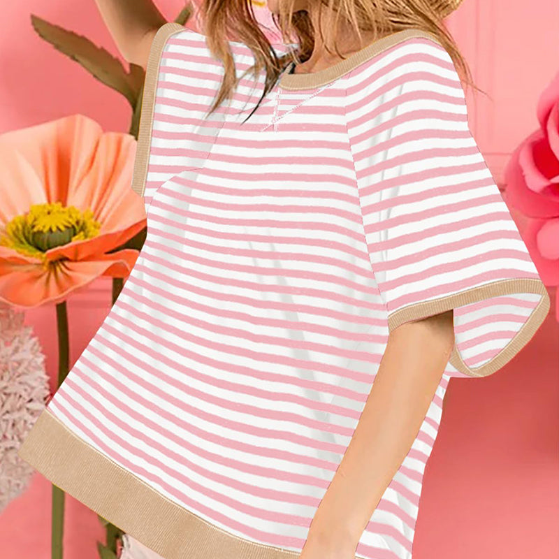 Women's Oversized T-Shirt Striped Color Block Summer Tops
