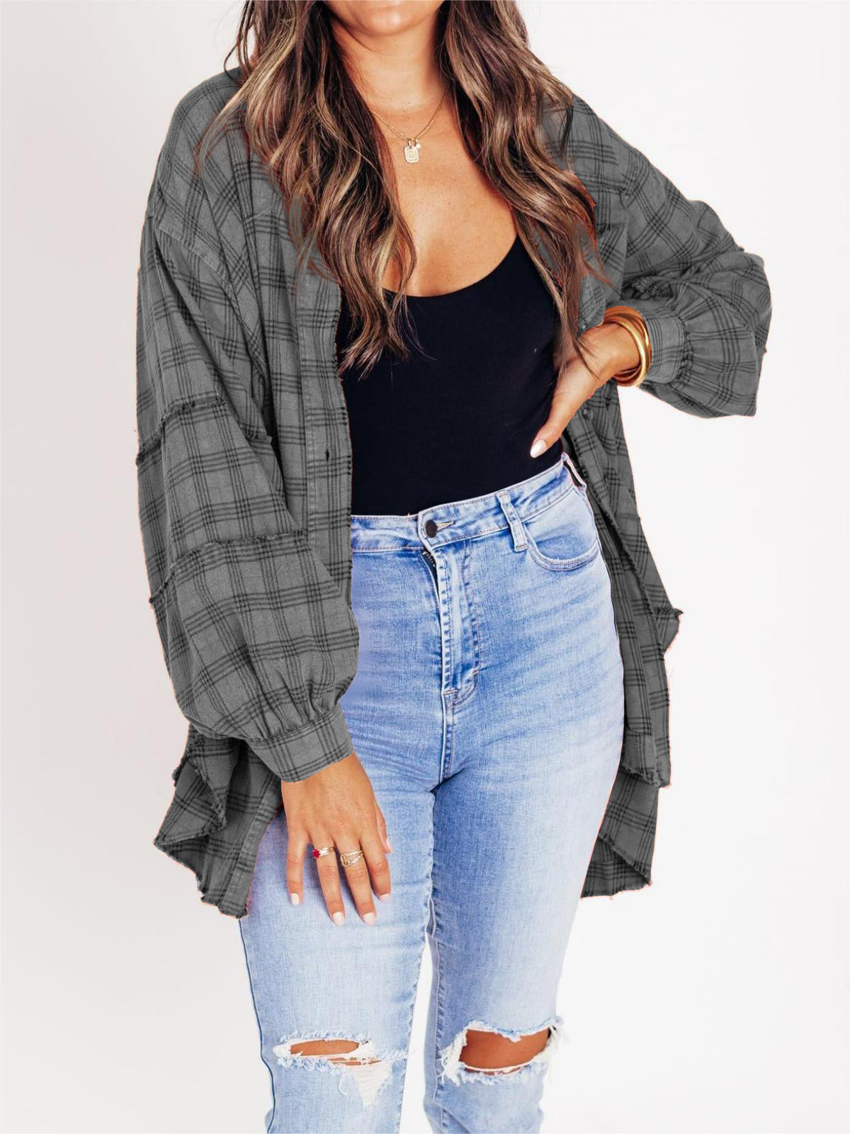 Sams Raw Edge Washed Oversized Shirt Jacket