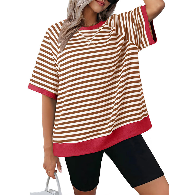 Women's Oversized T-Shirt Striped Color Block Summer Tops