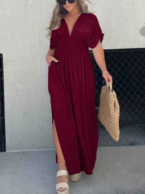 Slit V-Neck Effortless Maxi Long Dress