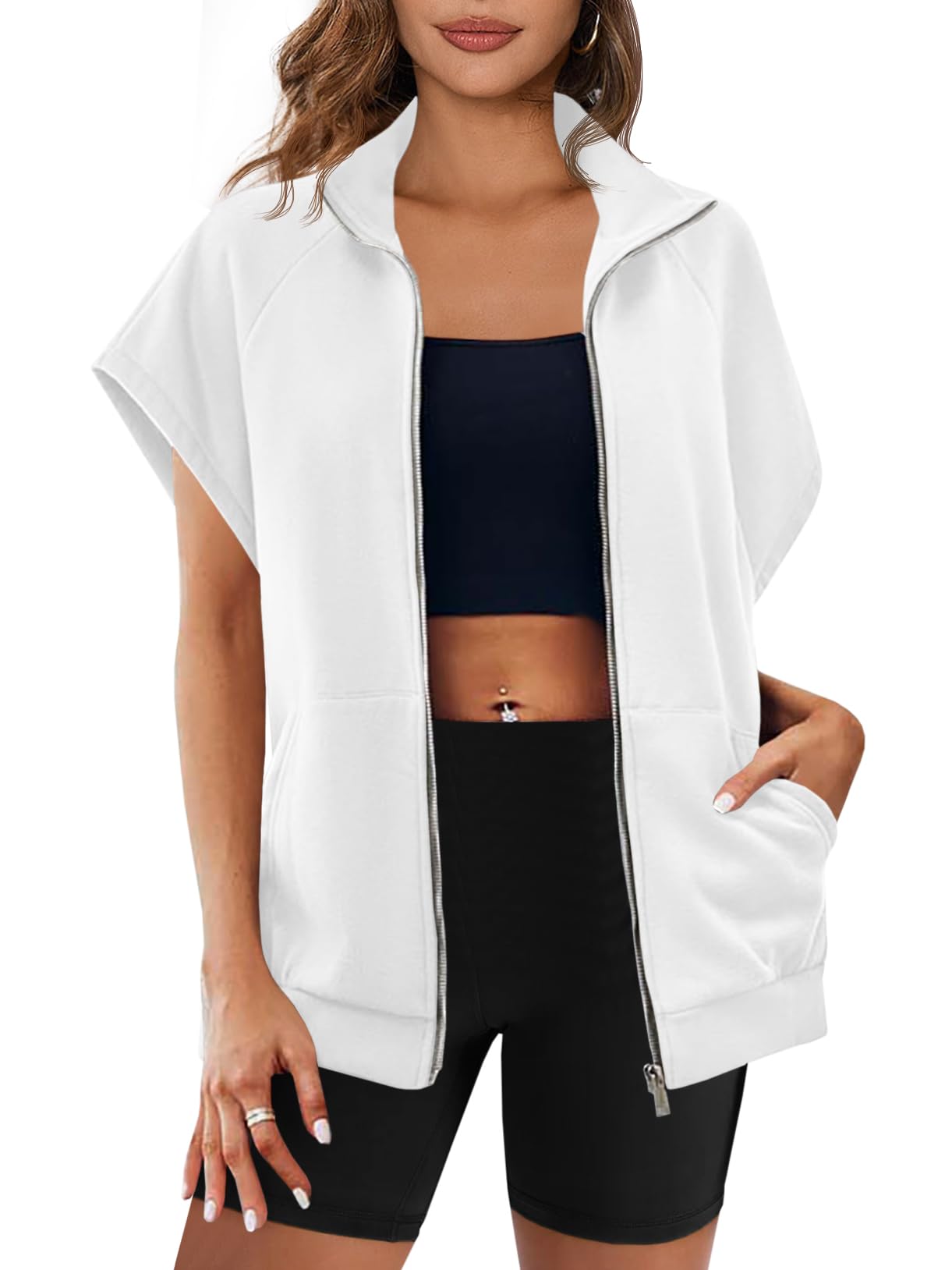 Zip Up Sleeveless Oversized Sweatshirt