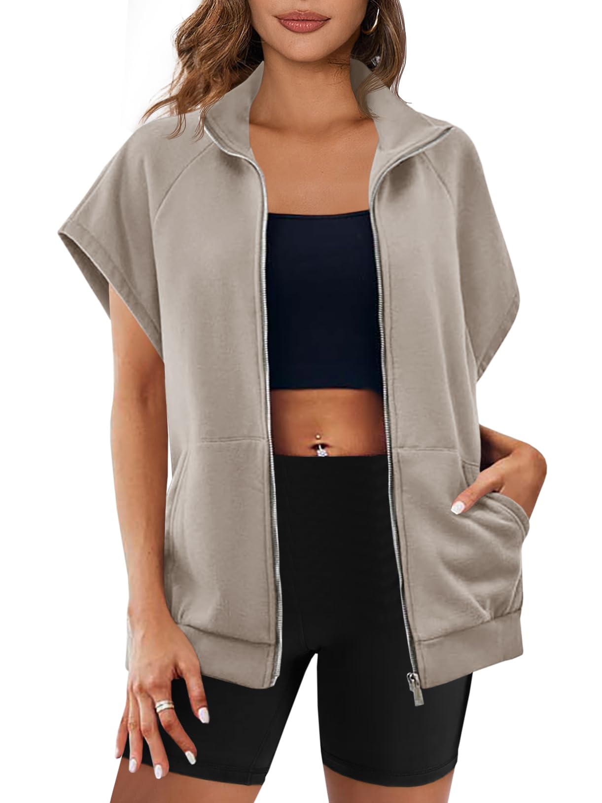 Zip Up Sleeveless Oversized Sweatshirt