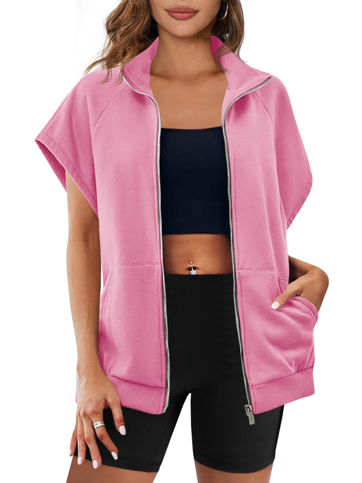 Zip Up Sleeveless Oversized Sweatshirt