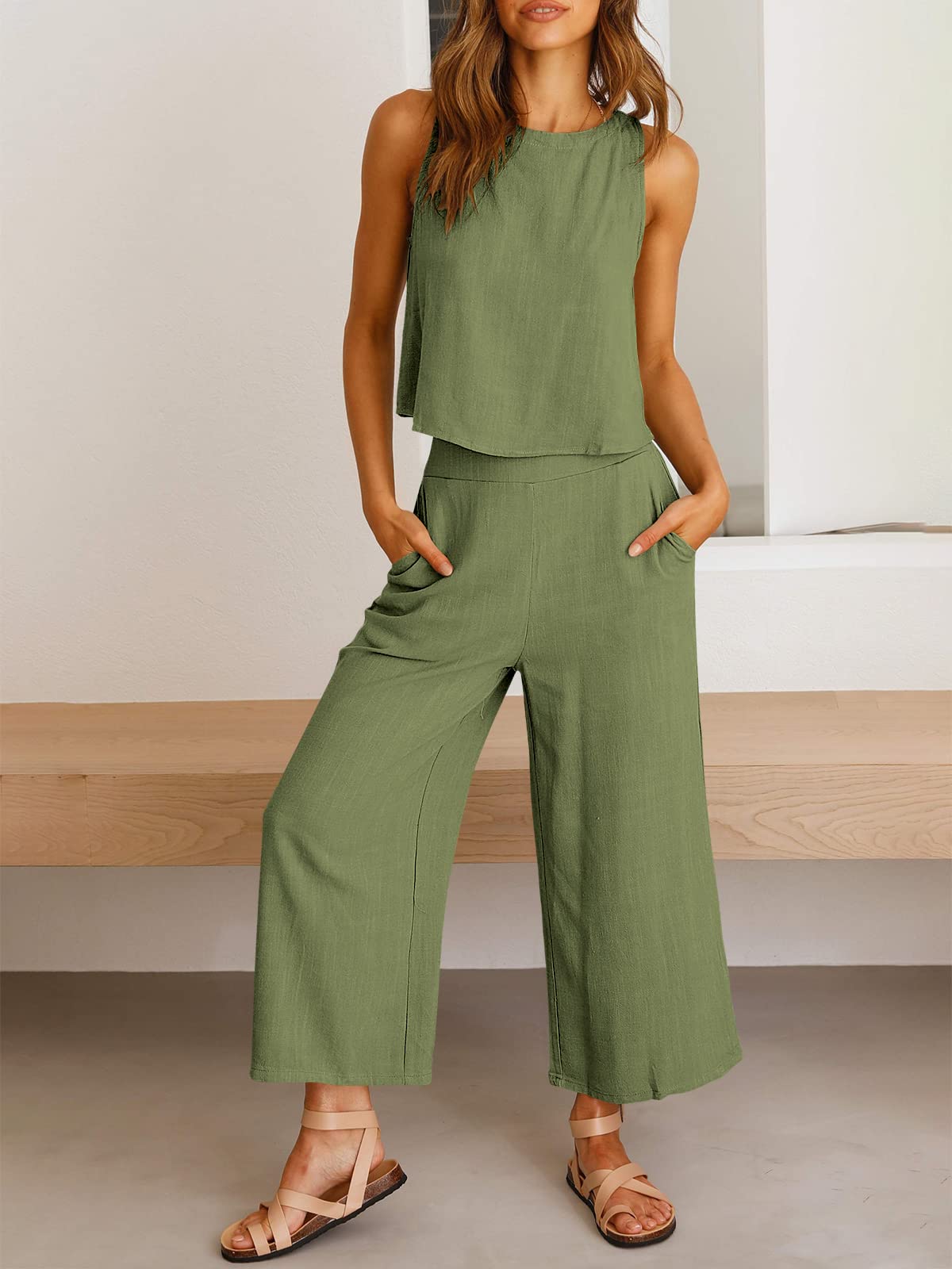 Summer 2 Piece Outfits Sleeveless Jumpsuit Lounge Beach Travel Sets