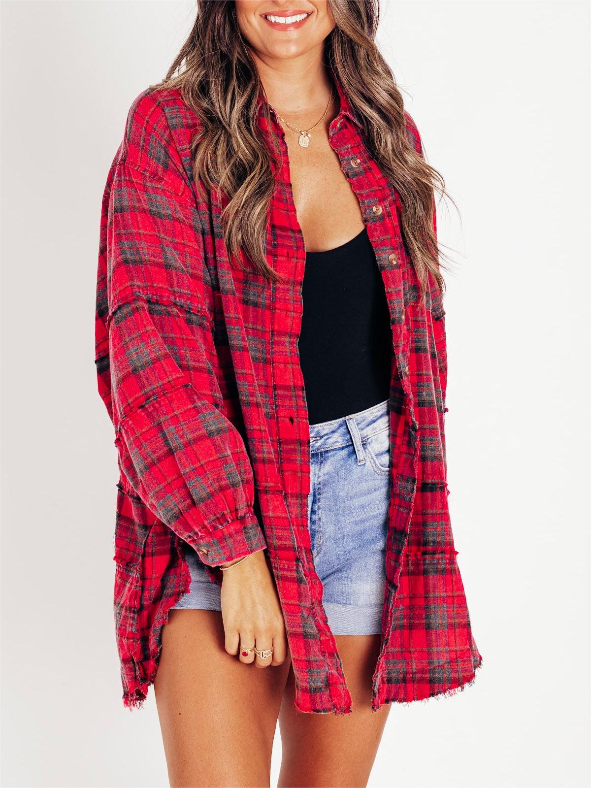 Sams Raw Edge Washed Oversized Shirt Jacket