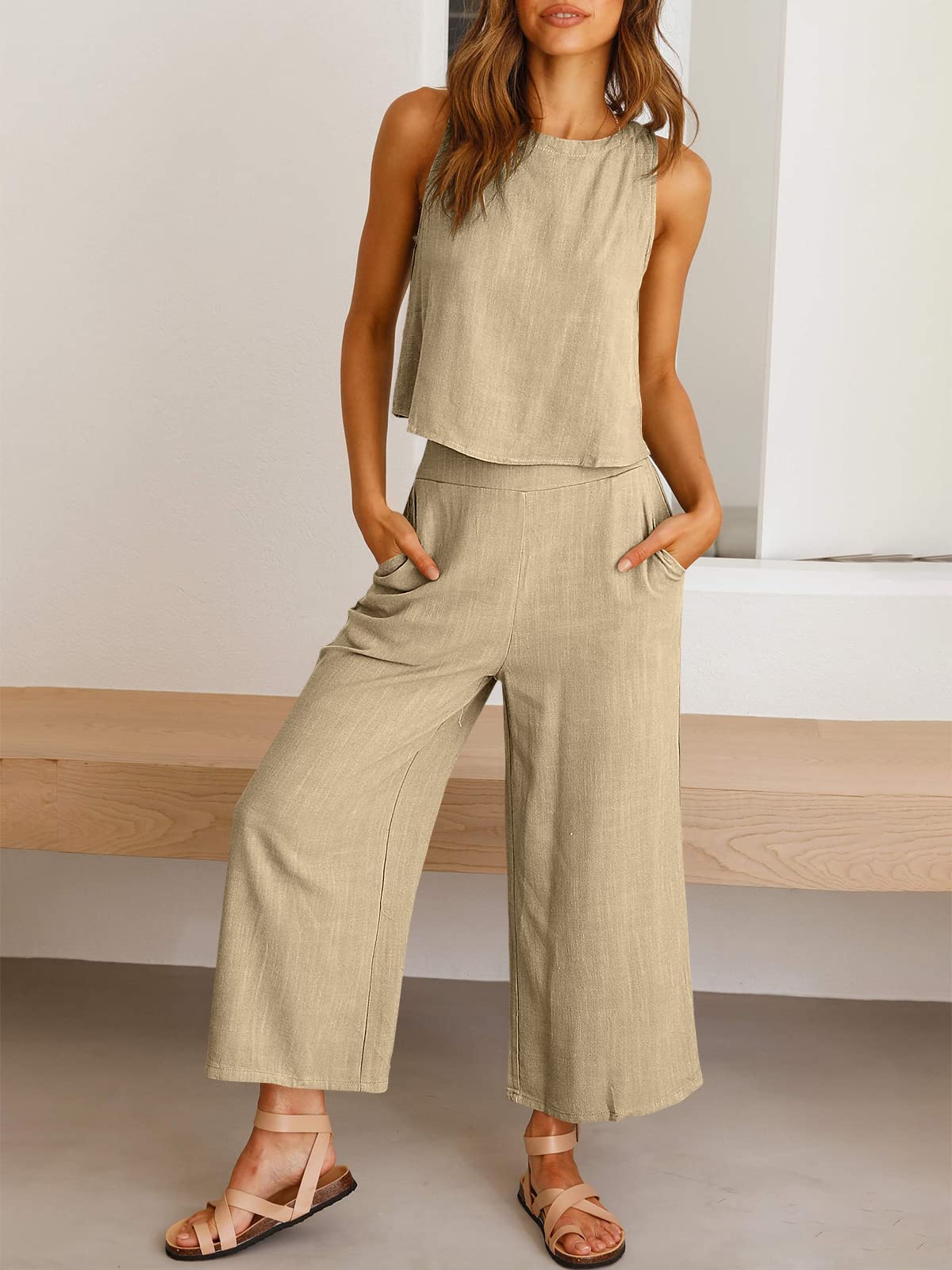 Summer 2 Piece Outfits Sleeveless Jumpsuit Lounge Beach Travel Sets