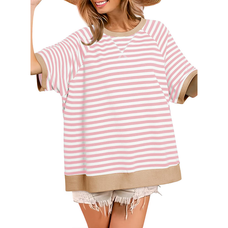 Women's Oversized T-Shirt Striped Color Block Summer Tops