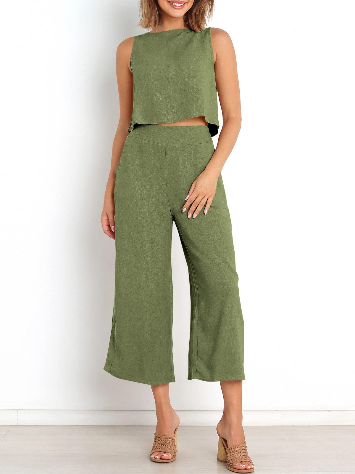 Summer 2 Piece Outfits Sleeveless Jumpsuit Lounge Beach Travel Sets