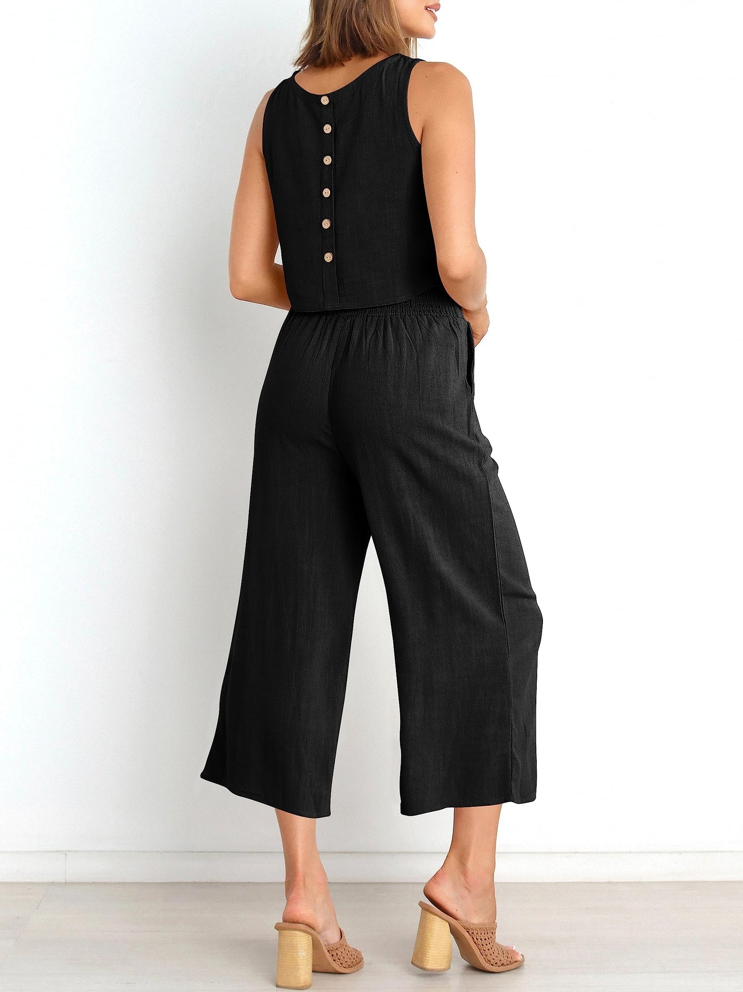 Summer 2 Piece Outfits Sleeveless Jumpsuit Lounge Beach Travel Sets