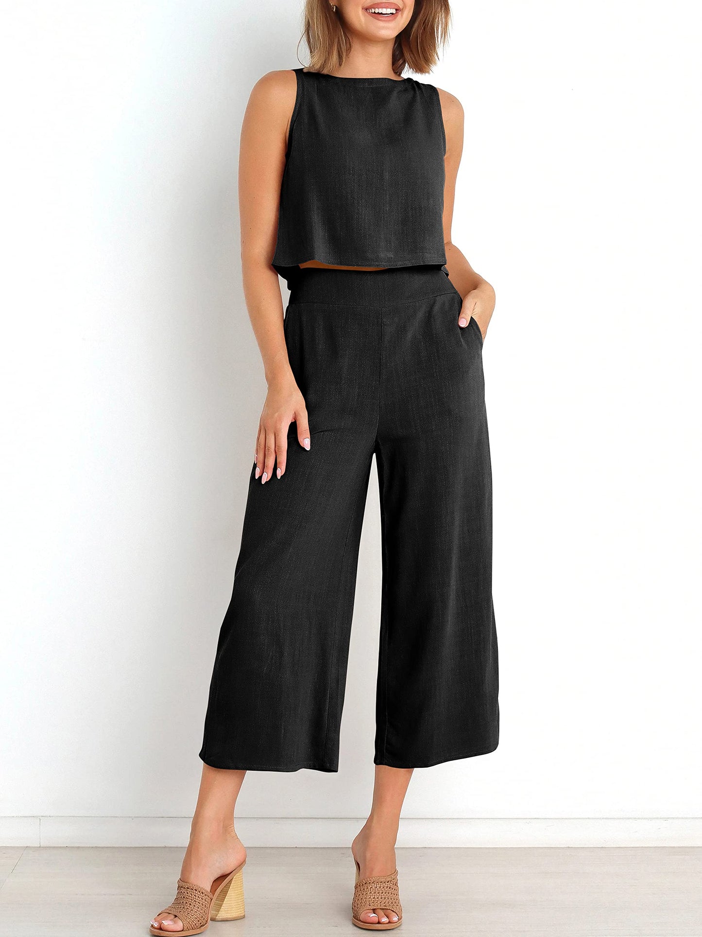 Summer 2 Piece Outfits Sleeveless Jumpsuit Lounge Beach Travel Sets