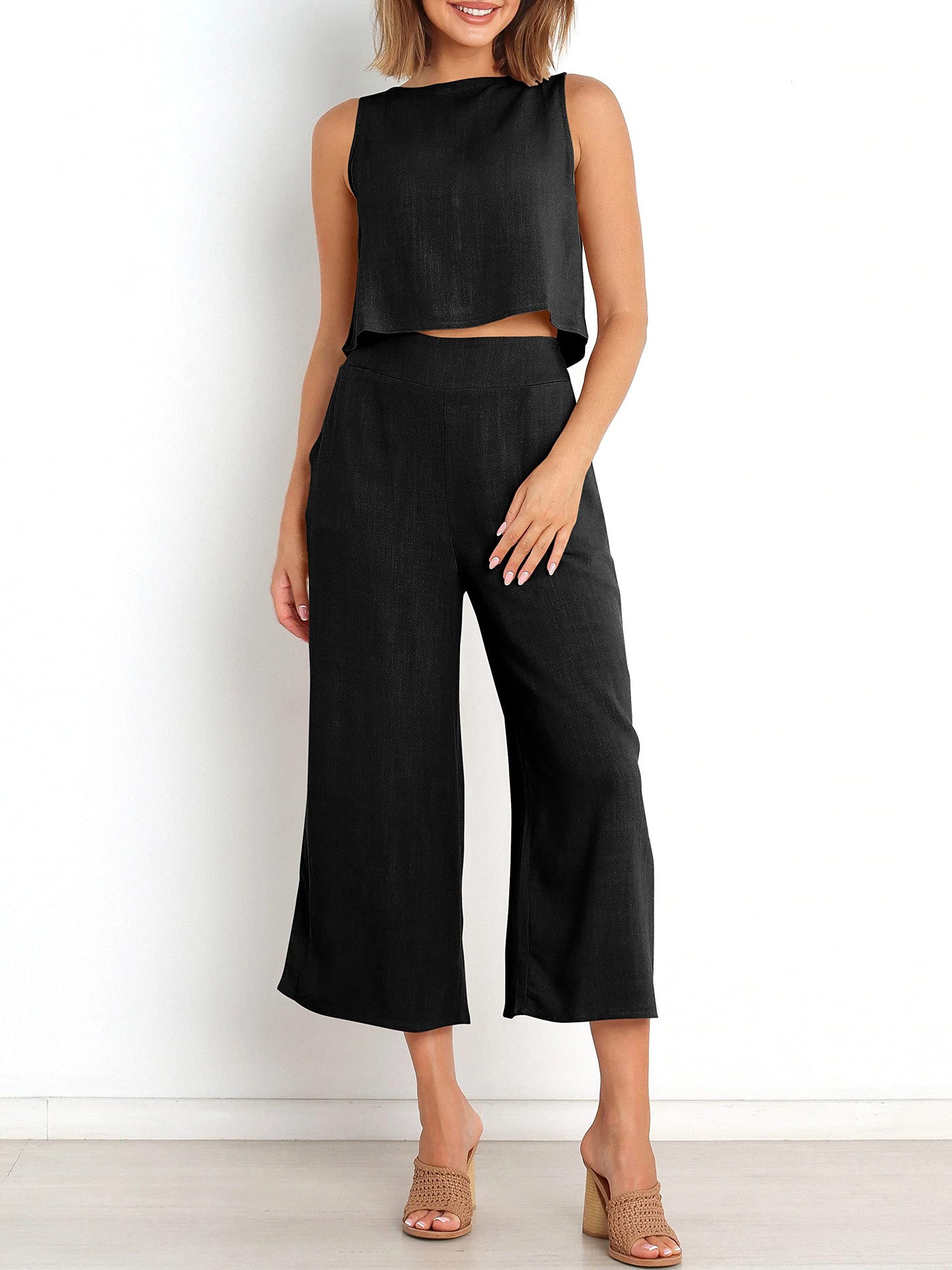 Summer 2 Piece Outfits Sleeveless Jumpsuit Lounge Beach Travel Sets