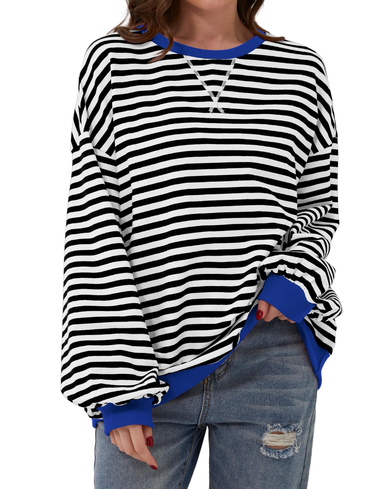 Striped Color Block Oversized Sweatshirt