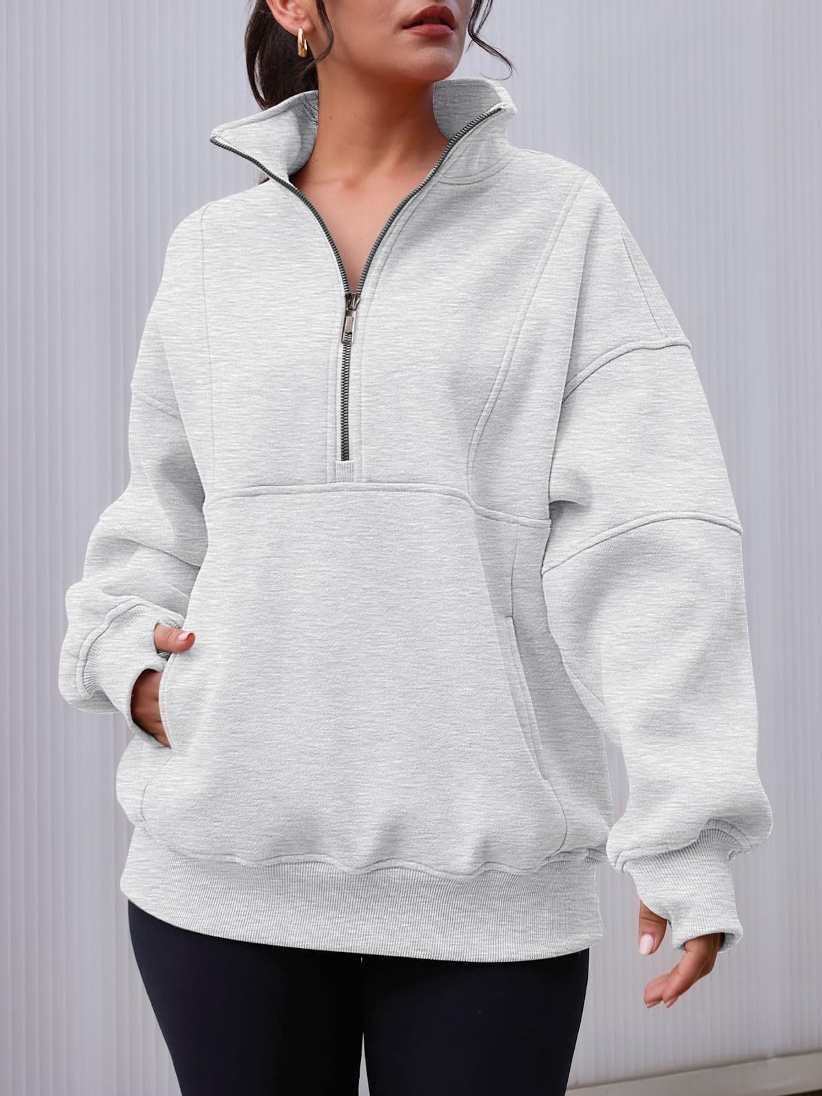 Half Zip Oversized Sweatshirt with Pockerts