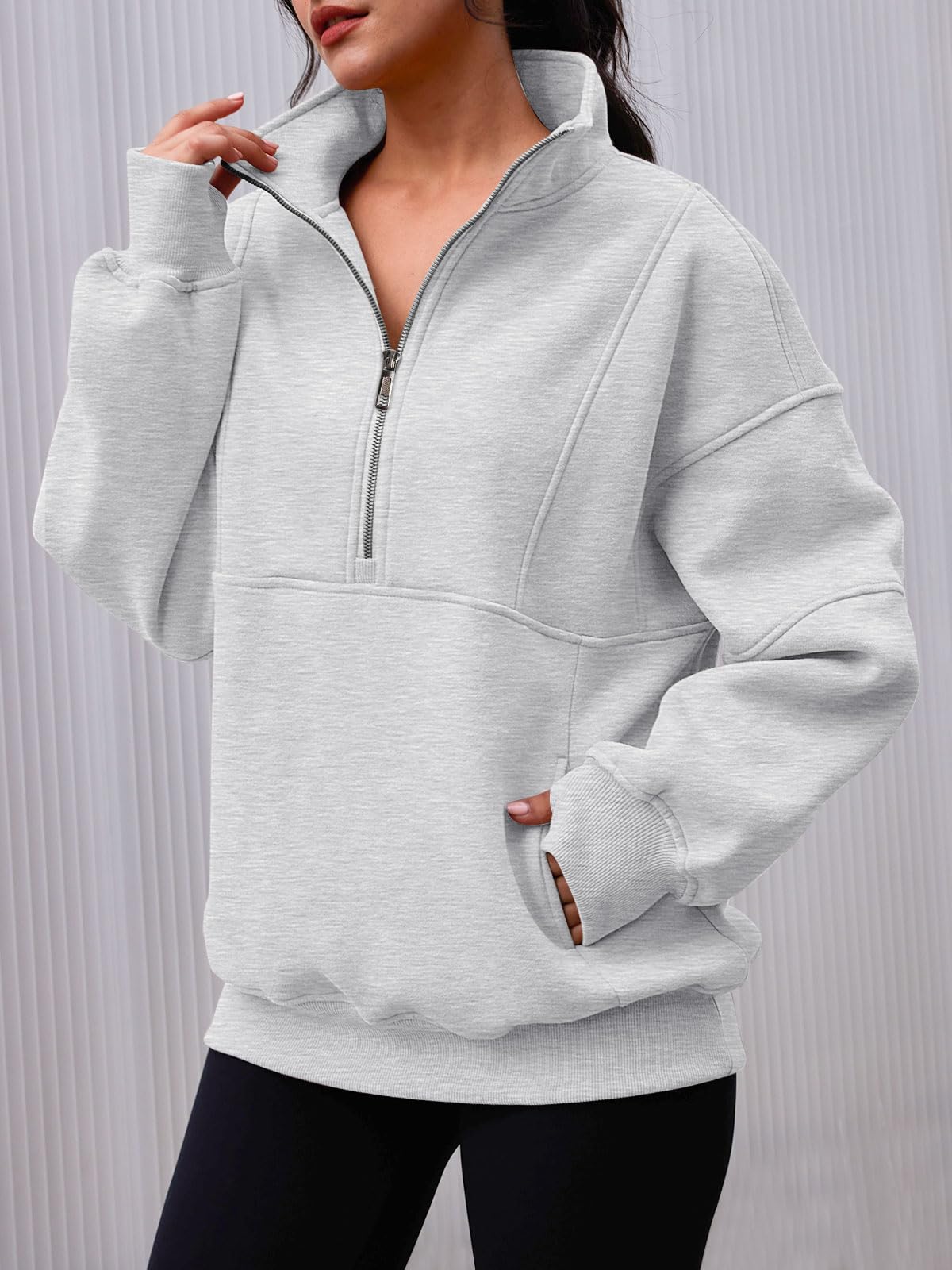 Half Zip Oversized Sweatshirt with Pockerts