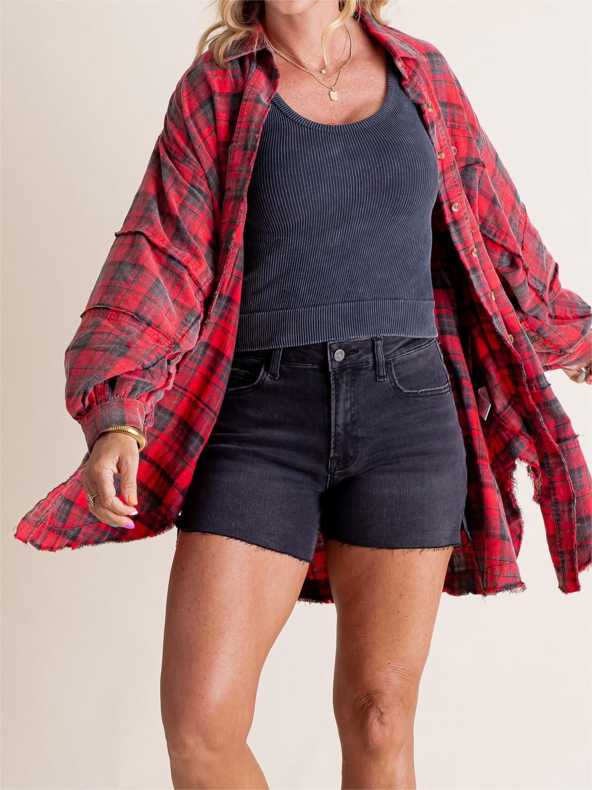 Sams Raw Edge Washed Oversized Shirt Jacket