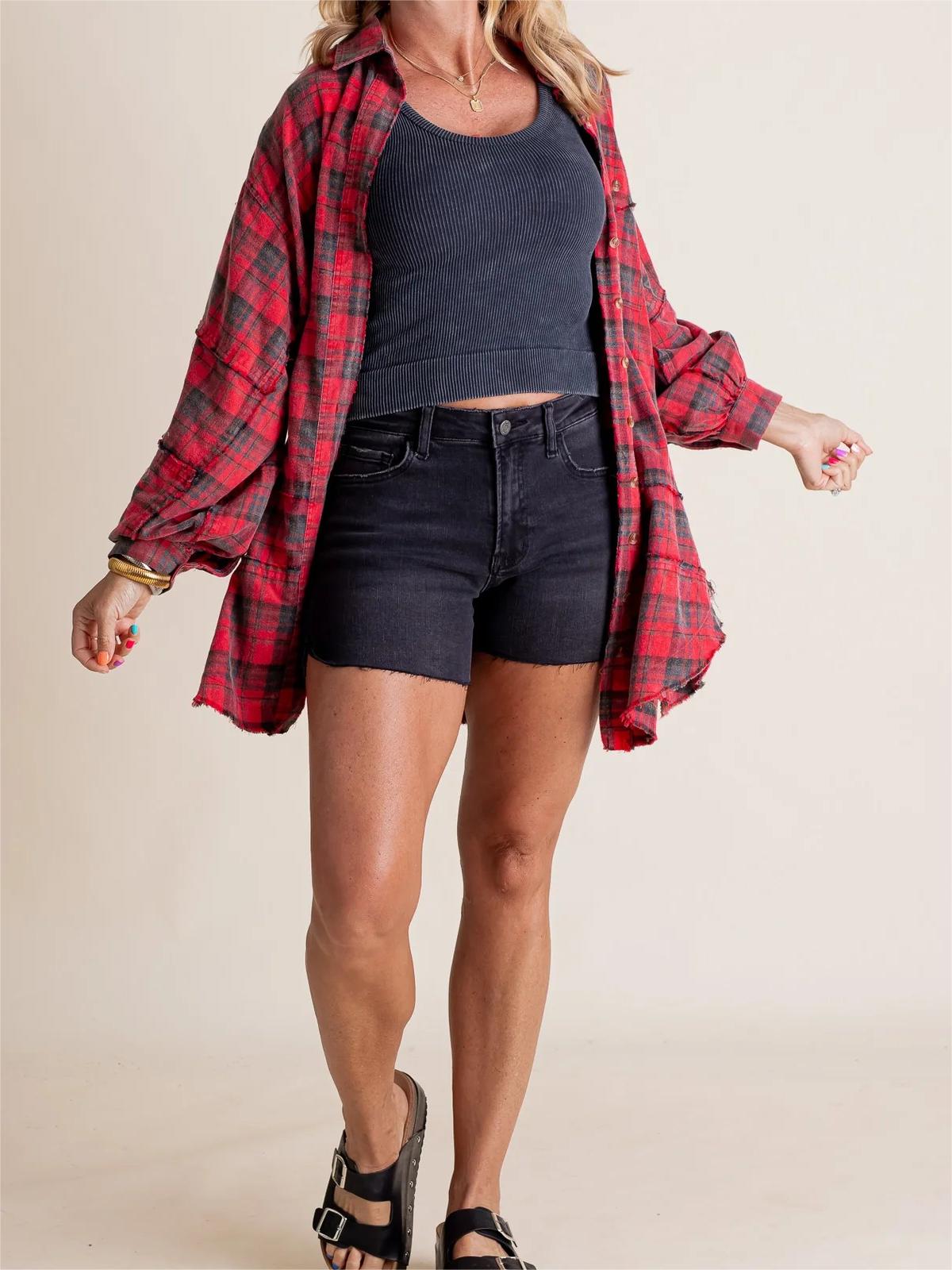 Sams Raw Edge Washed Oversized Shirt Jacket
