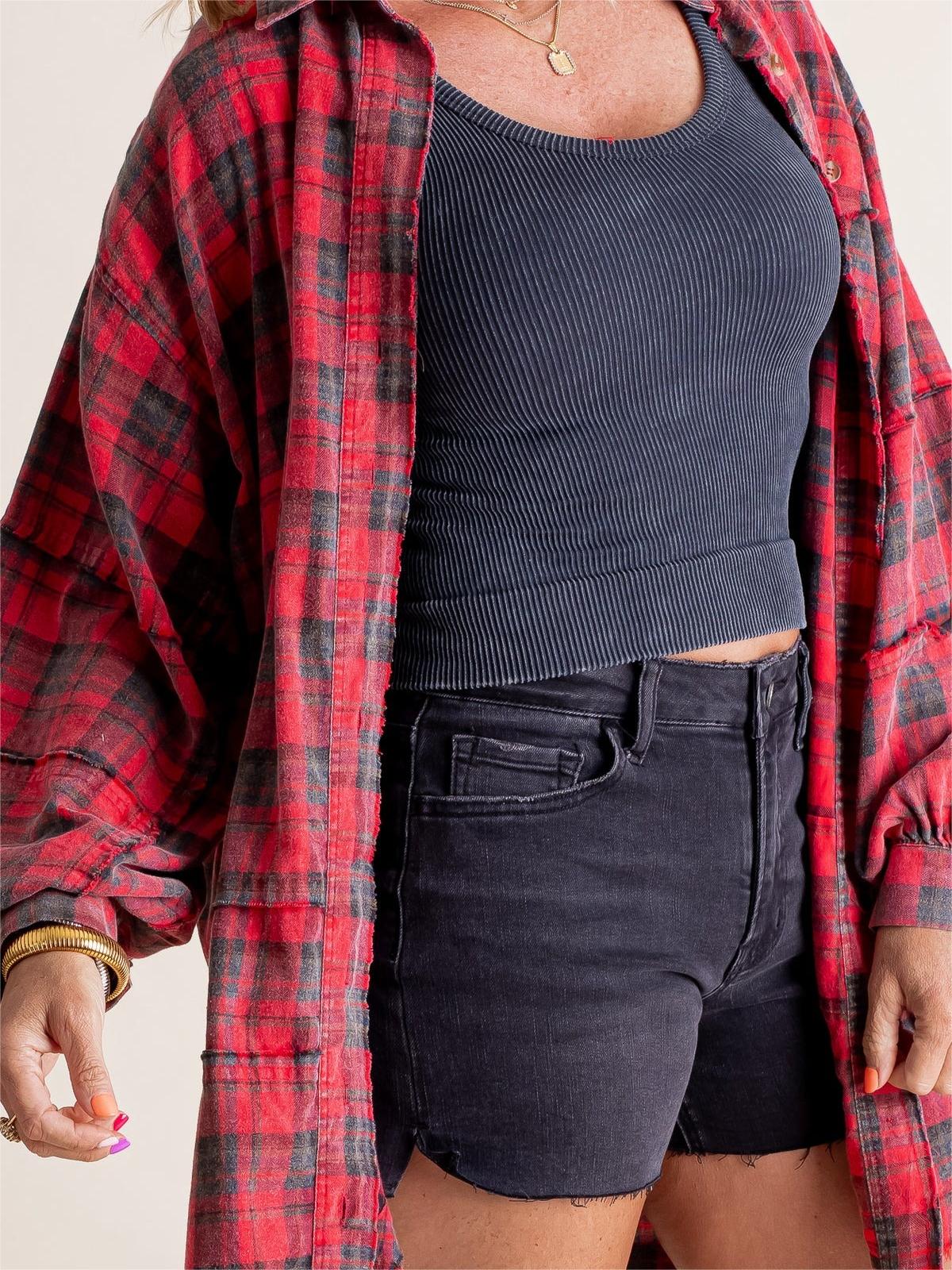 Sams Raw Edge Washed Oversized Shirt Jacket