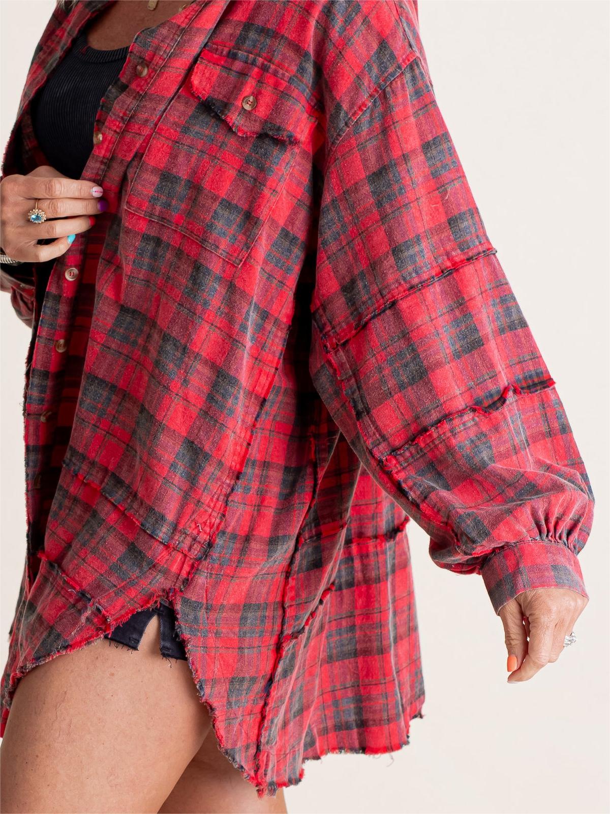 Sams Raw Edge Washed Oversized Shirt Jacket