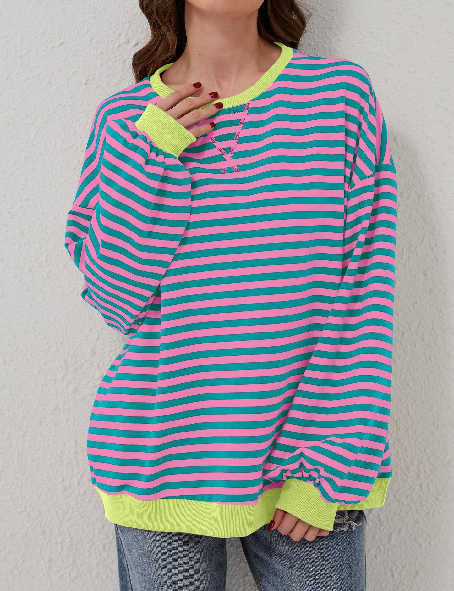 Striped Color Block Oversized Sweatshirt