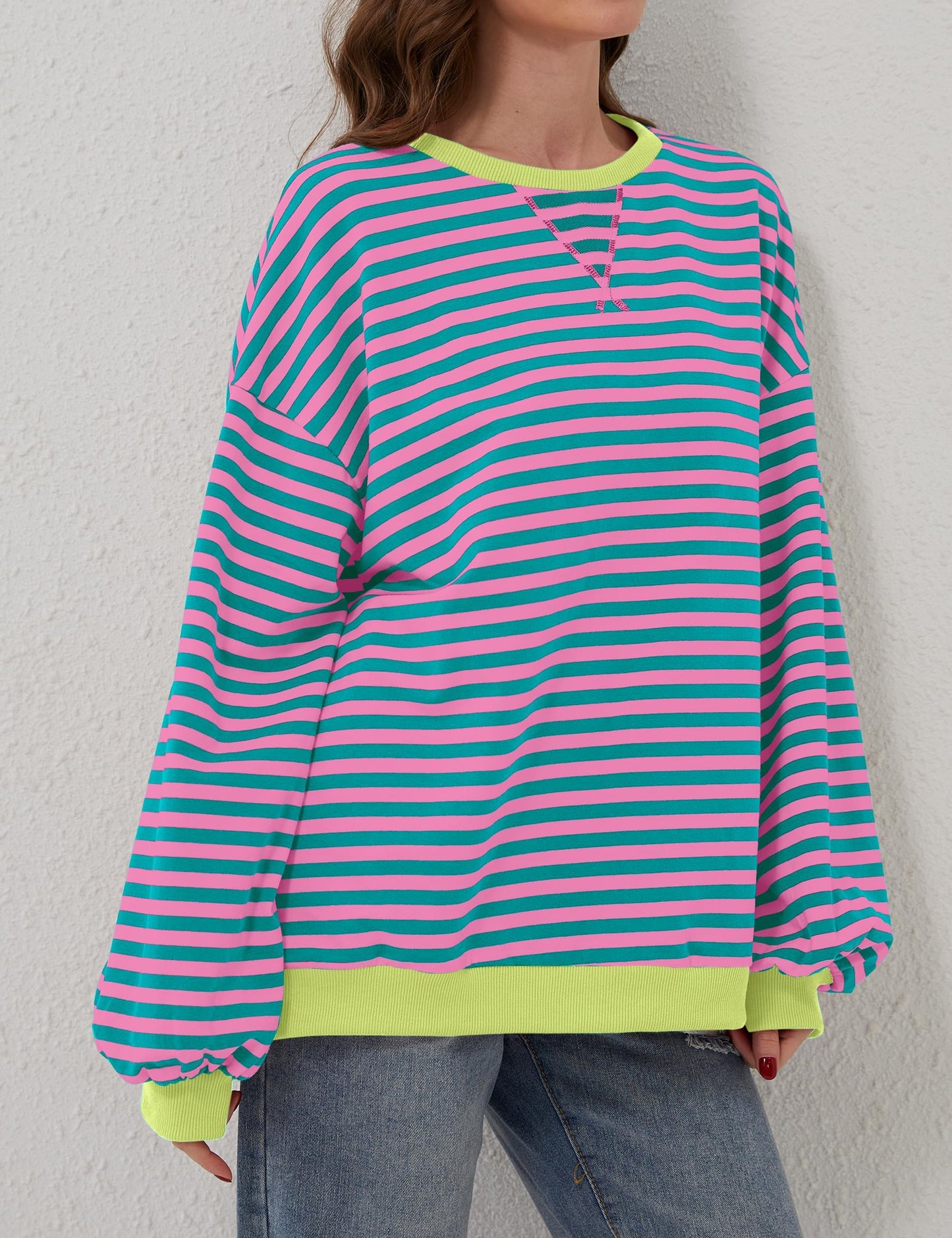 Striped Color Block Oversized Sweatshirt
