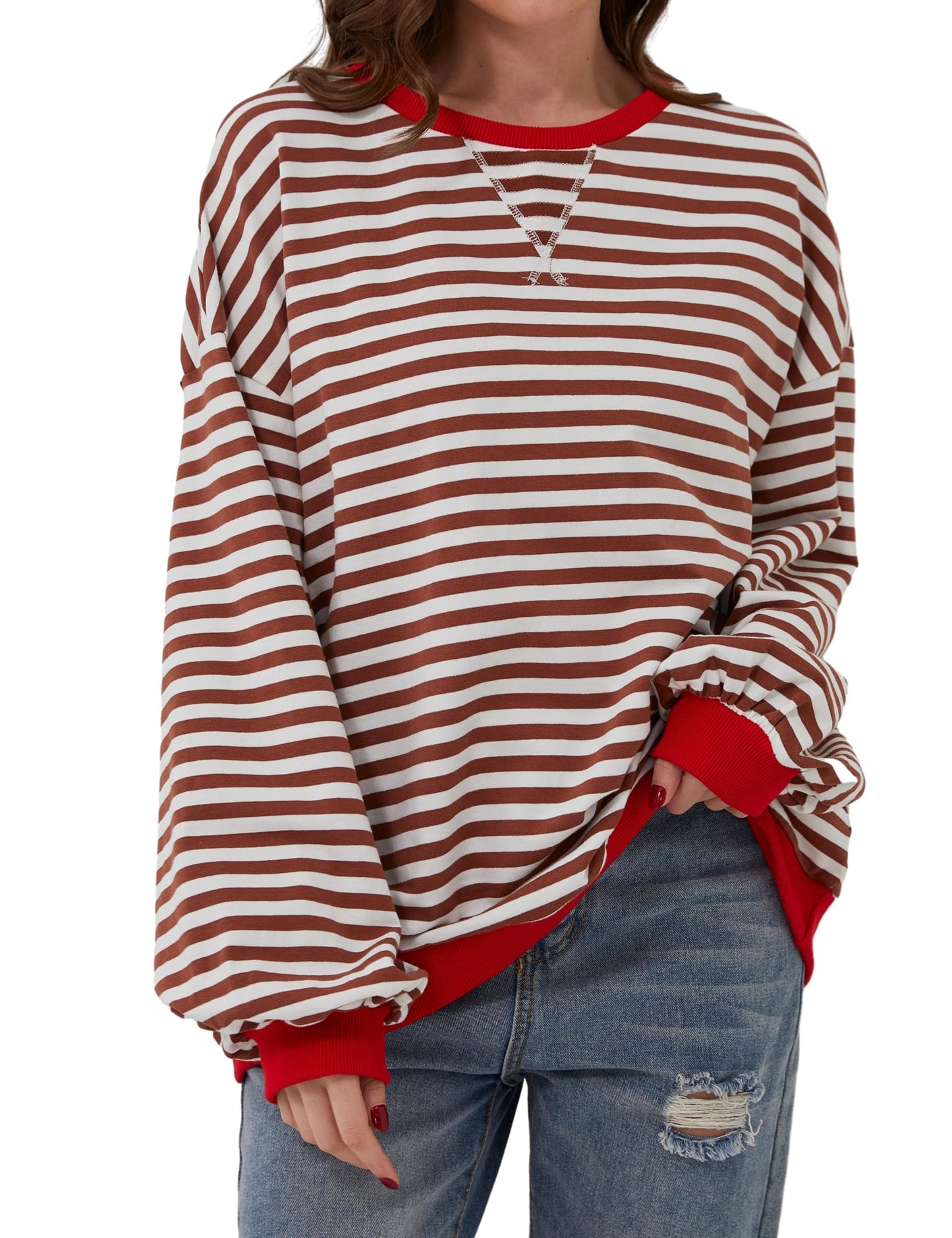 Striped Color Block Oversized Sweatshirt