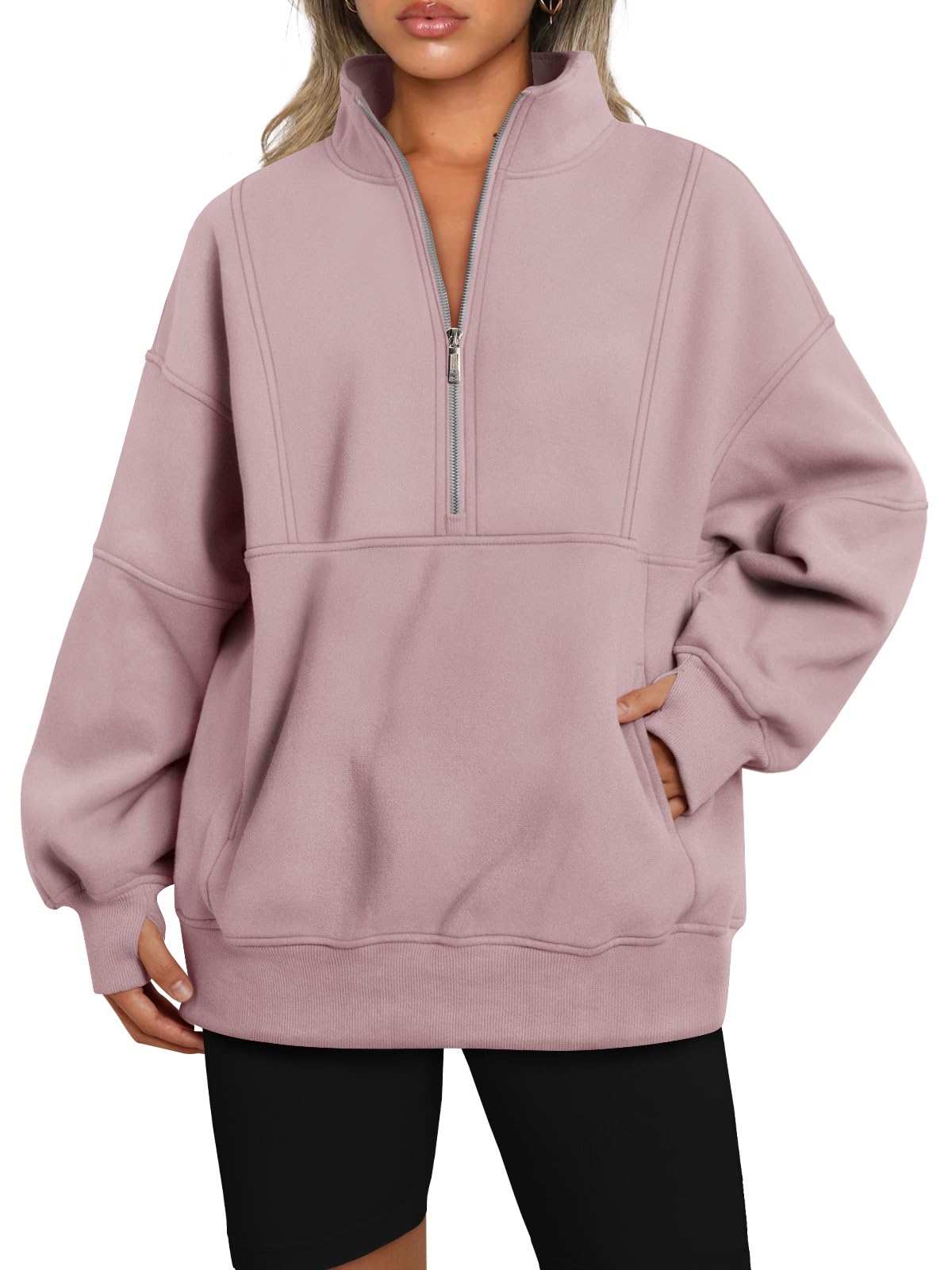 Half Zip Oversized Sweatshirt with Pockerts
