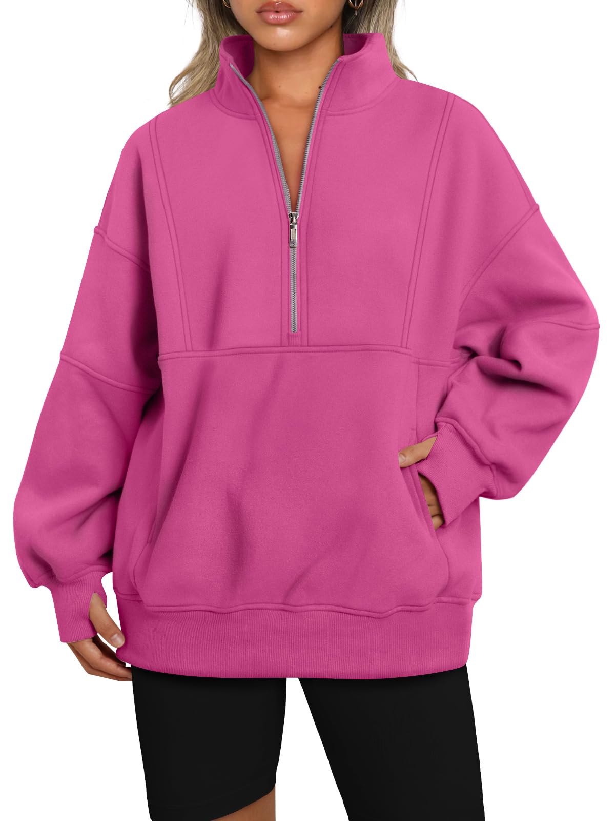 Half Zip Oversized Sweatshirt with Pockerts