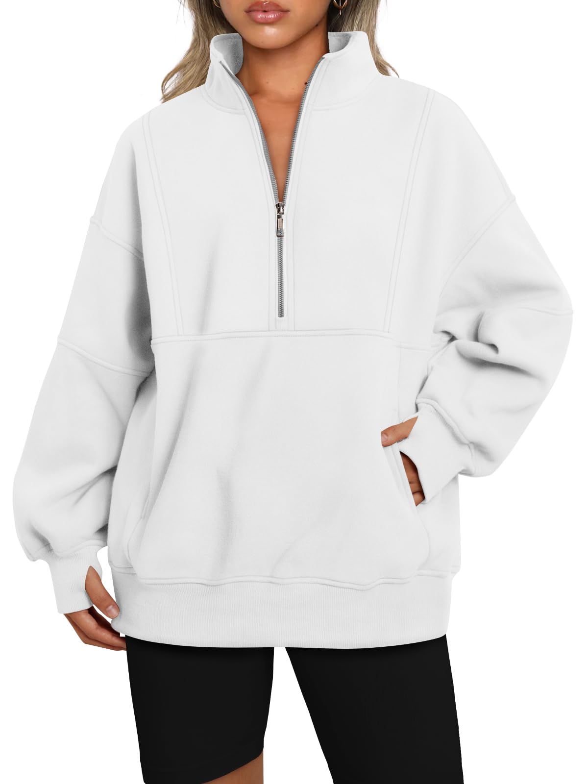 Half Zip Oversized Sweatshirt with Pockerts