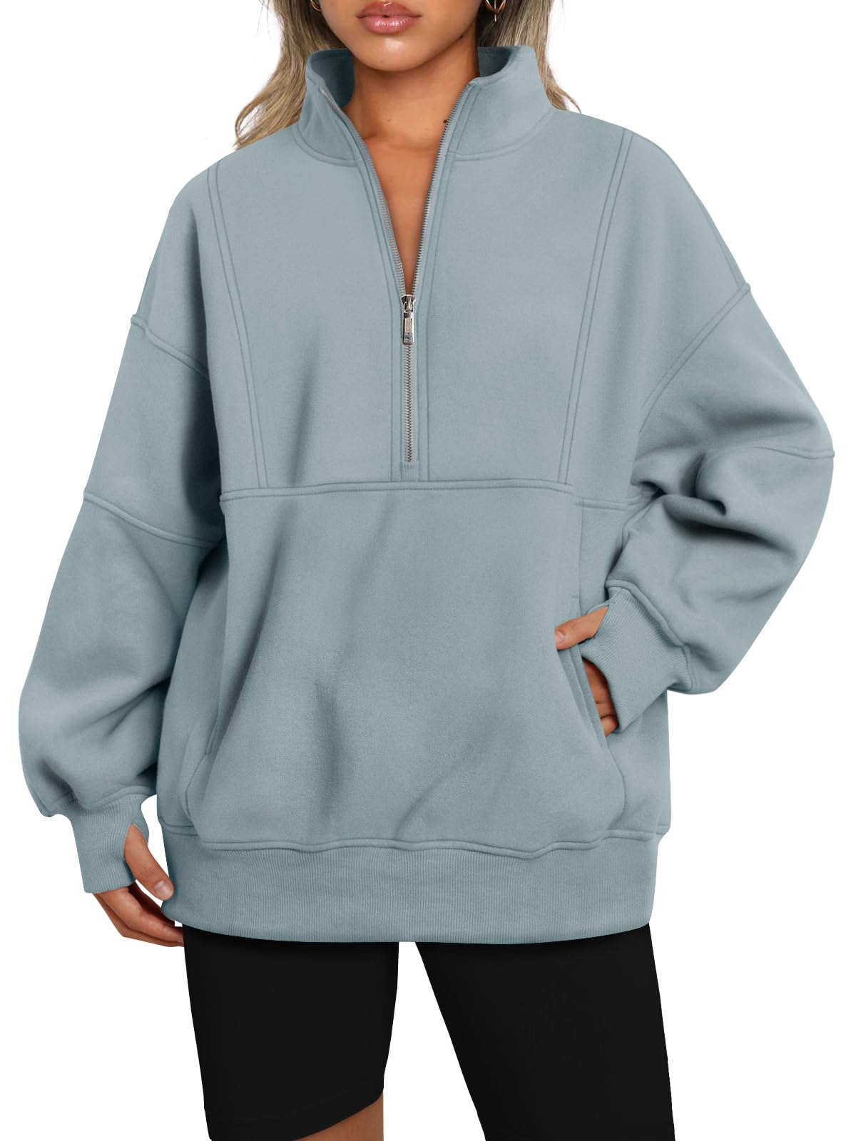 Half Zip Oversized Sweatshirt with Pockerts