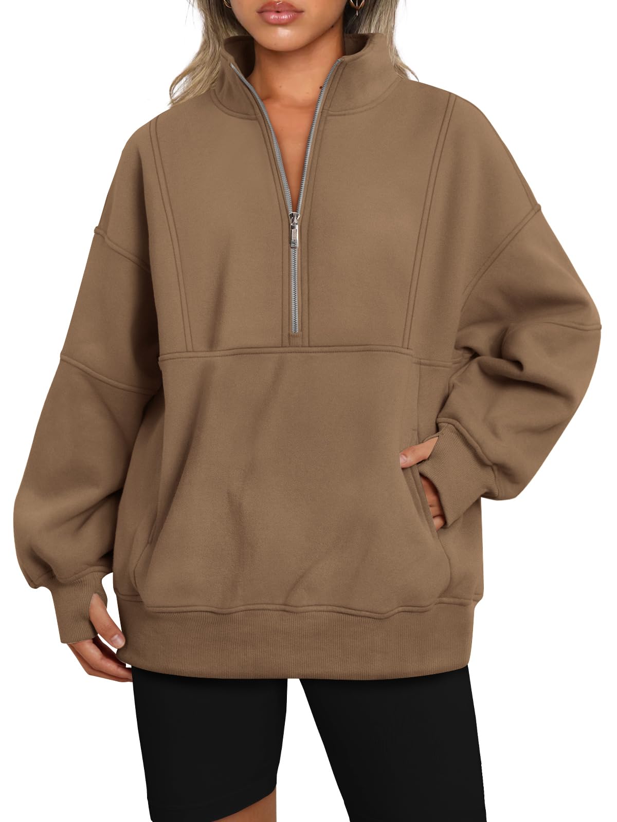 Half Zip Oversized Sweatshirt with Pockerts