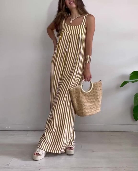 Women's Loose Casual Striped Jumpsuit