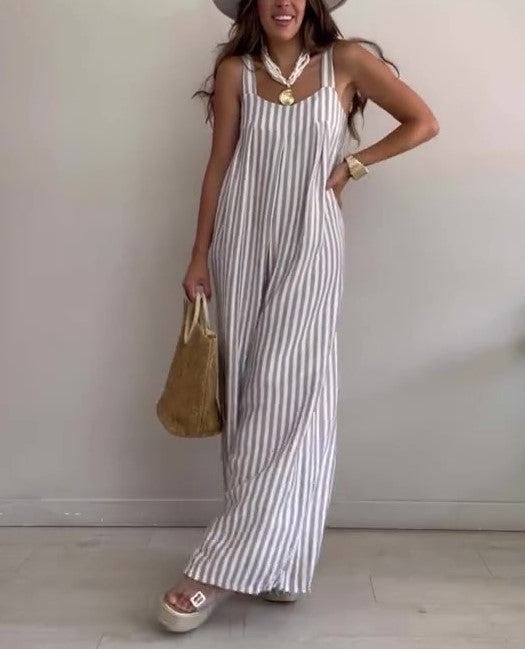 Women's Loose Casual Striped Jumpsuit