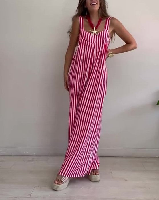 Women's Loose Casual Striped Jumpsuit