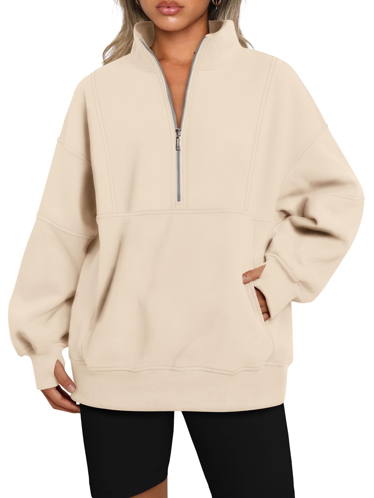 Half Zip Oversized Sweatshirt with Pockerts