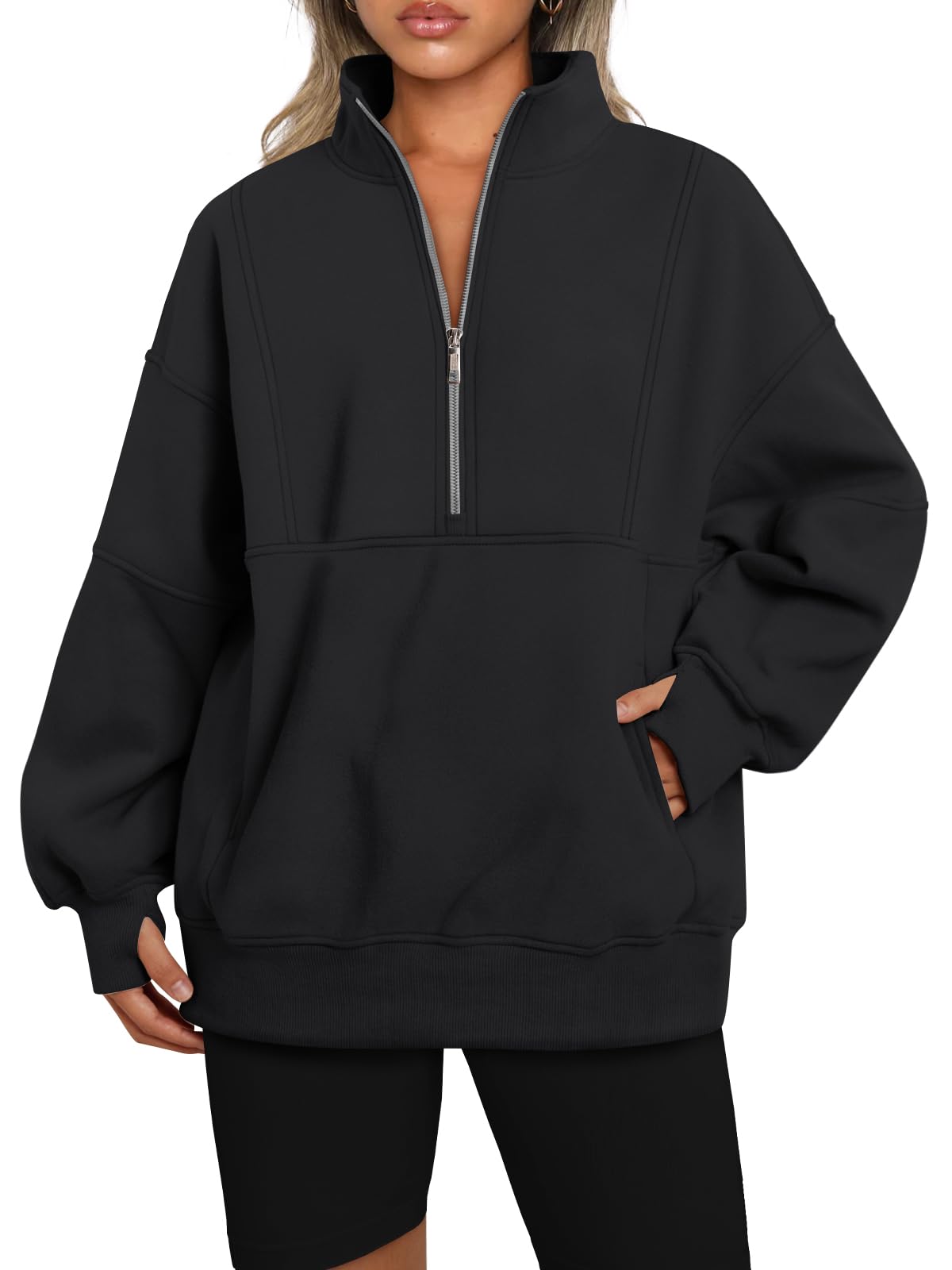 Half Zip Oversized Sweatshirt with Pockerts