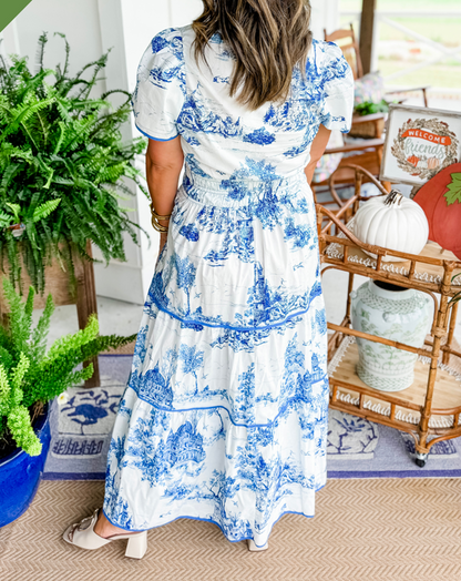 women's classic charm toile maxi dress Women's Classic Charm Toile Maxi Dress