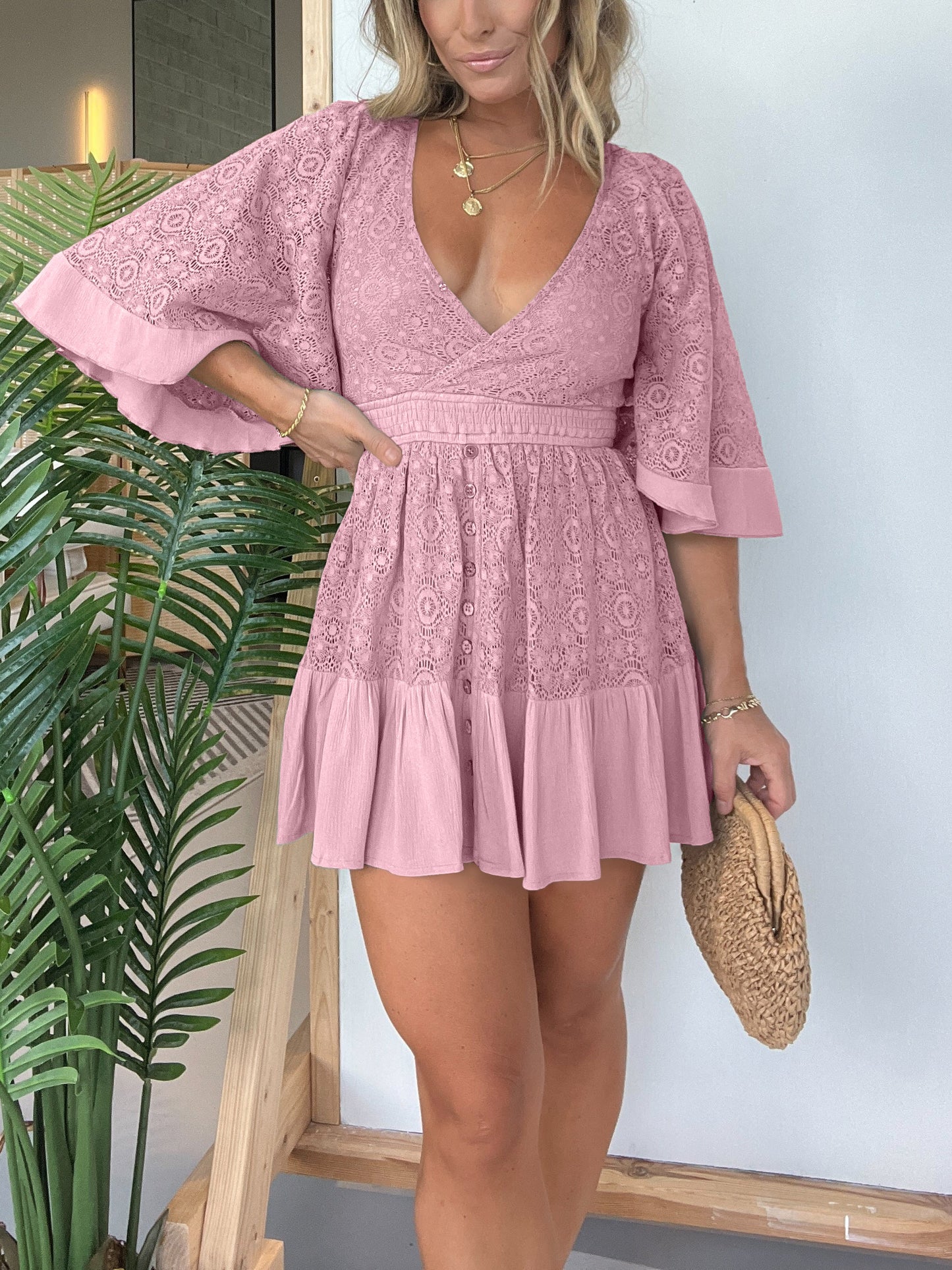 women's lace crochet romper dress with built-in shorts Women's Lace Crochet Romper Dress with Built-in Shorts pinklaura.shop