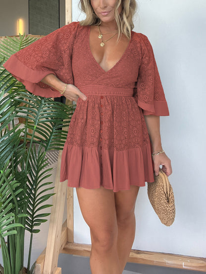 women's lace crochet romper dress with built-in shorts Scoop Women's Crochet Romper, Sizes XS-4XL