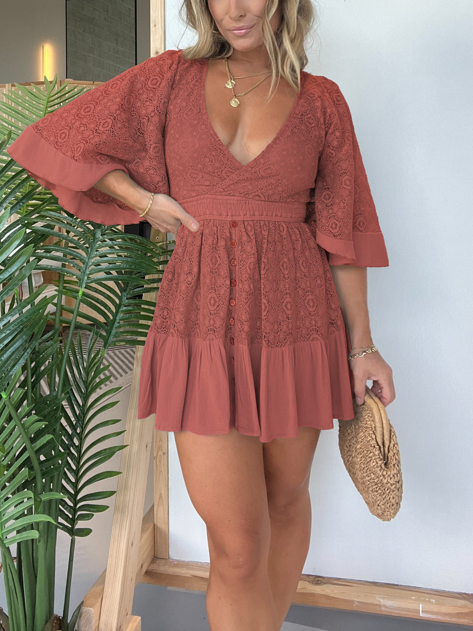 women's lace crochet romper dress with built-in shorts Women's Lace Crochet Romper Dress, with Built-in Shorts V Neck Batwing  Sleeve Mini Dresses Crochet Bodysuit (Black,S) at Amazon Women's Clothing  store
