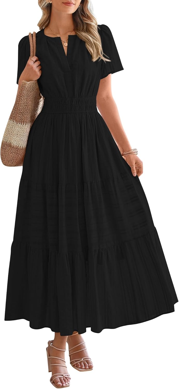 ✨Womens Summer Lightweight Short Sleeve V Casual Midi Maxi Dresses(BUY 2 FREE SHIPPING)